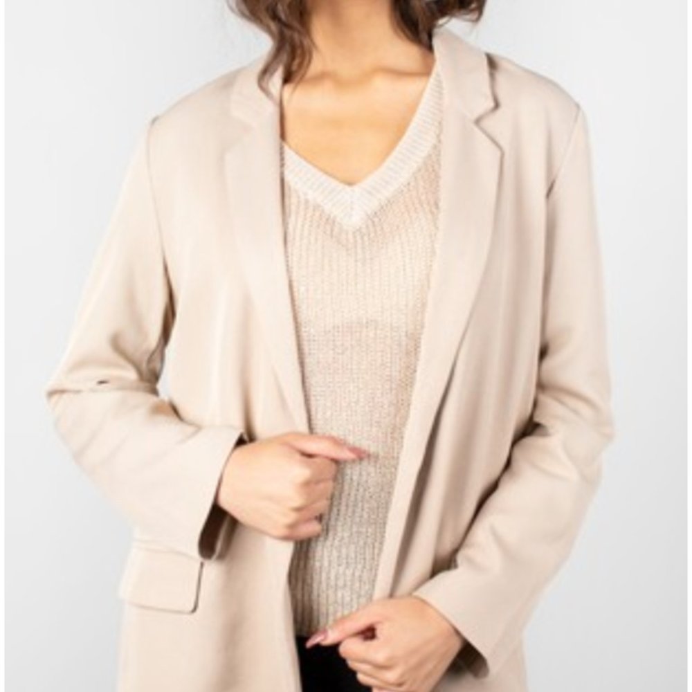 NWT Long tan ribbed open boyfriend blazer - Picture 8 of 13